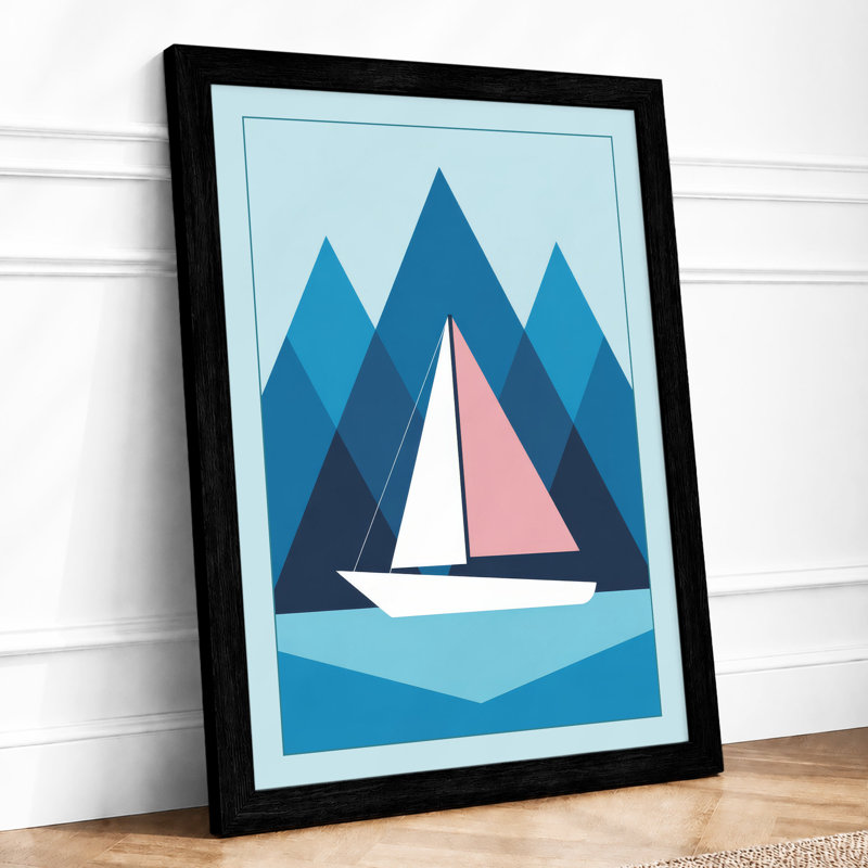 Sailboat at Dusk Coastal - Framed Print, A4 - 29.7 x 21.0 cm, Black
