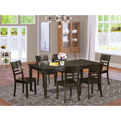 7 Piece Dining Set Consist of a Rectangle Dining Room Table with Pedestal and 6 Kitchen Chairs, Cappuccino