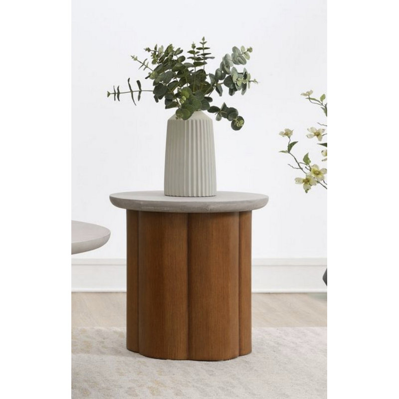 Table de bout en faux béton et finition noyer Evenlyn