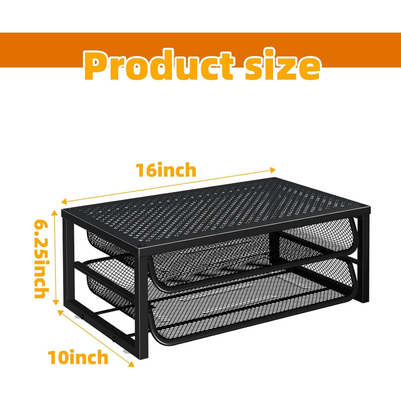 2 Pack 2-Tier Metal Monitor Stand Riser And Computer Desk Organizer With 2 Drawer For Laptop, Computer, Imac, Black