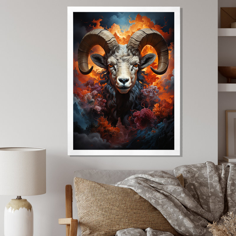 Sheep Majestic Ram II - Animaux, art mural, salon, H 44 po x l 34 po x P 1,5 po, Cadre photo blanc