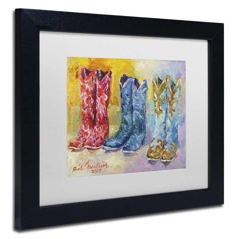 " Cowboy Boots " by Richard Wallich, 11" H x 14" W x 0.5" D, Black Framed, White
