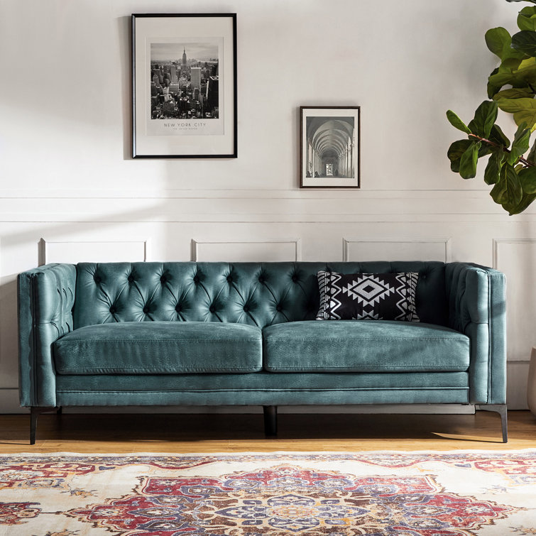 Brinna Contemporary 84" Upholstered Button-tufted Sofa with Metal Legs