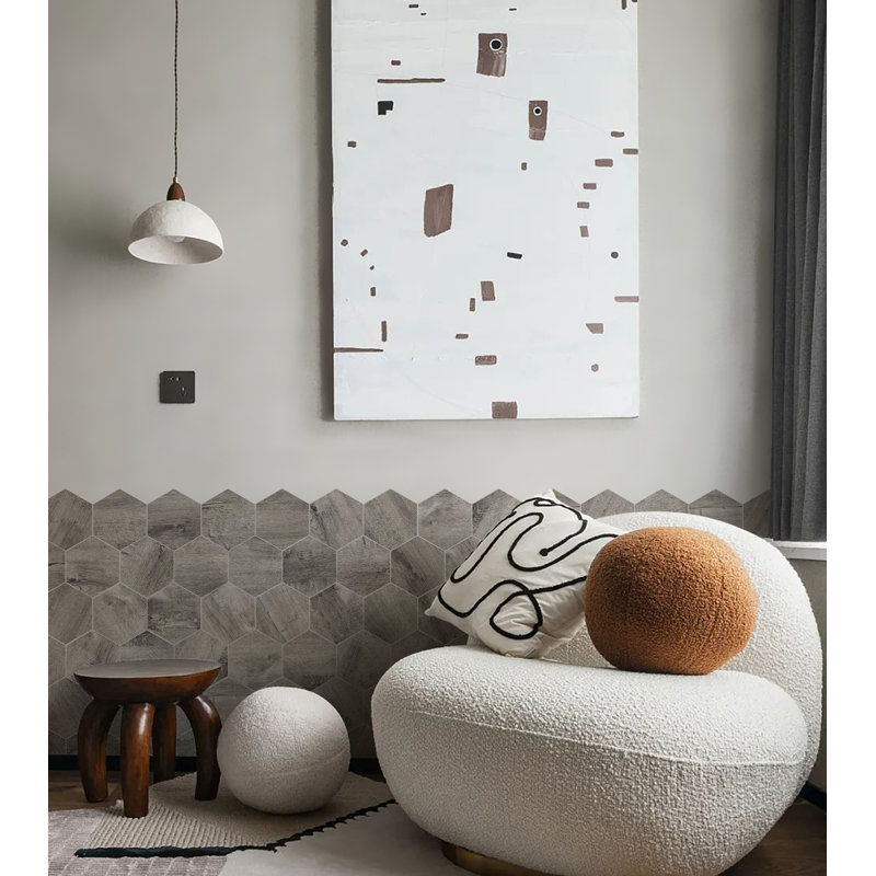 Carreau mural auto-adhésif en pierre hexagonale 6 "x 6,9" Bex, Feu de joie