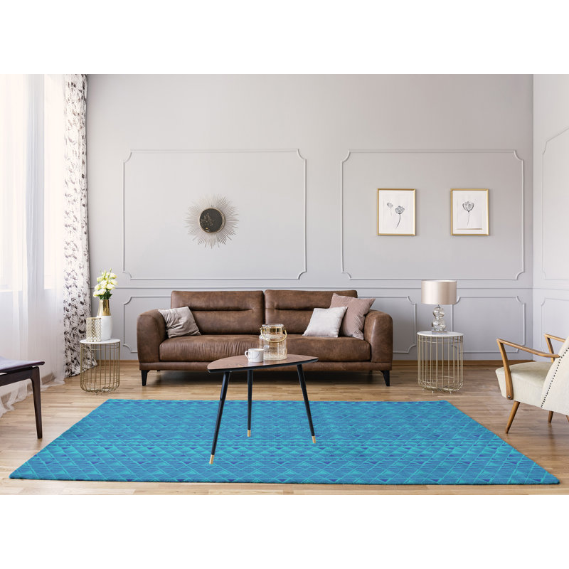 Tapis à triangles à main bleu, Rectangle 9 pi x 12 pi