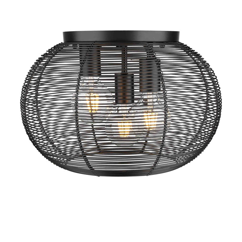 Plafonnier encastré 3 lumières William en noir mat avec abat-jour noir mat