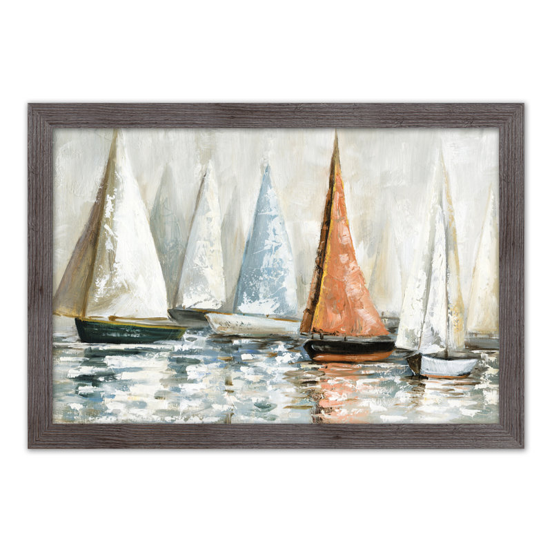 Voiliers en sourdine sur l'eau - peinture sur toile, Cadre photo gris en acrylique, H 24 po x l 36 po x P 0,75 po