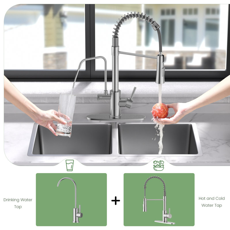 High Arch 2 Handle Faucet With Water Purifier, Brushed Nickel