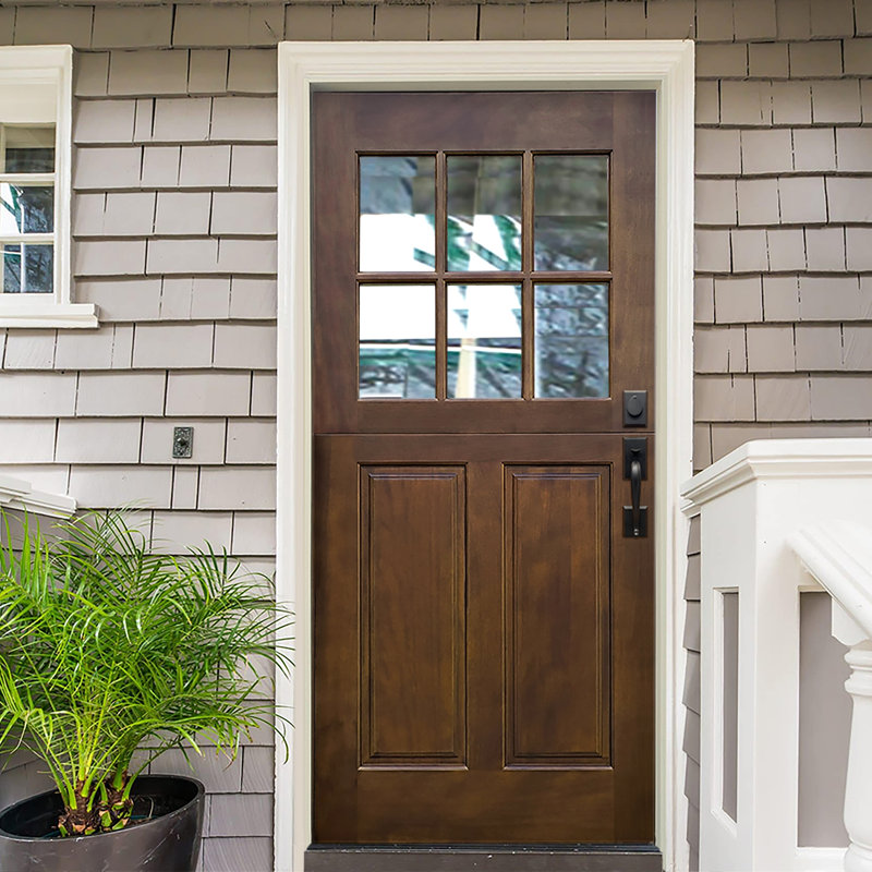 Porte d'entrée prémontée en bois d'acajou brut non encastré de 4 à 16/16 po avec porte en acier inoxydable de 6 po x 16 po Dutch