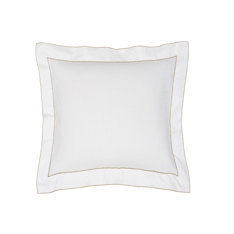 Cotton Percale Striped Sham Set, White/Champagne, Euro Sham