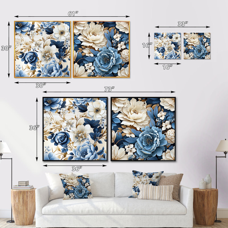 Plemons - Ensemble de 2 collages floraux carrés, H 16 po x l 33 po, Cadre flottant brun