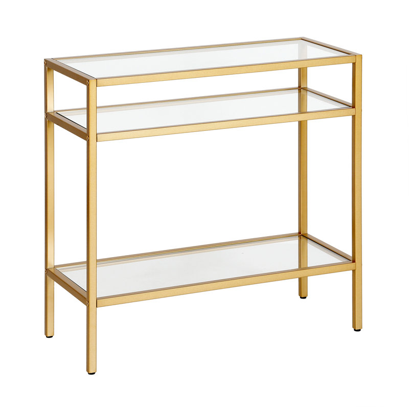 Glass Top End Table, Brass