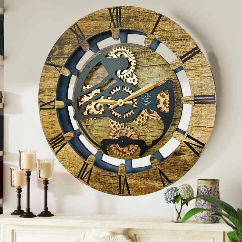 Solid Wood Wall Clock, Gold Antique