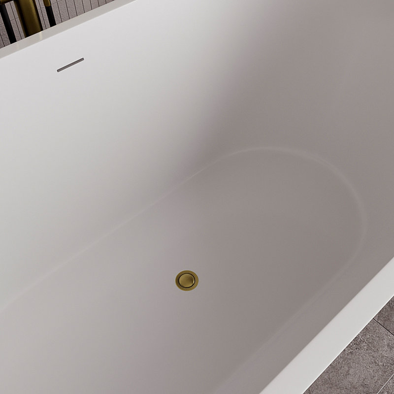 54" Streamline Soaking Freestanding Tub With Internal Drain, Brushed Brass