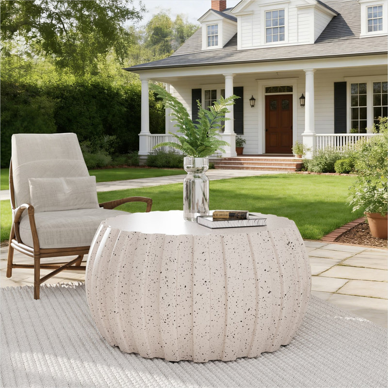 Magnesium Oxide soft white coffee table, indoor outdoor use, modern concrete-look rectangular table
