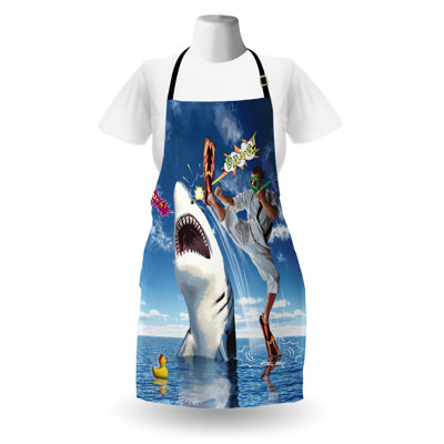 East Urban Home Sealife Apron Unisex, Marine Navy Fish Sharks, Adult Size, Multicolor