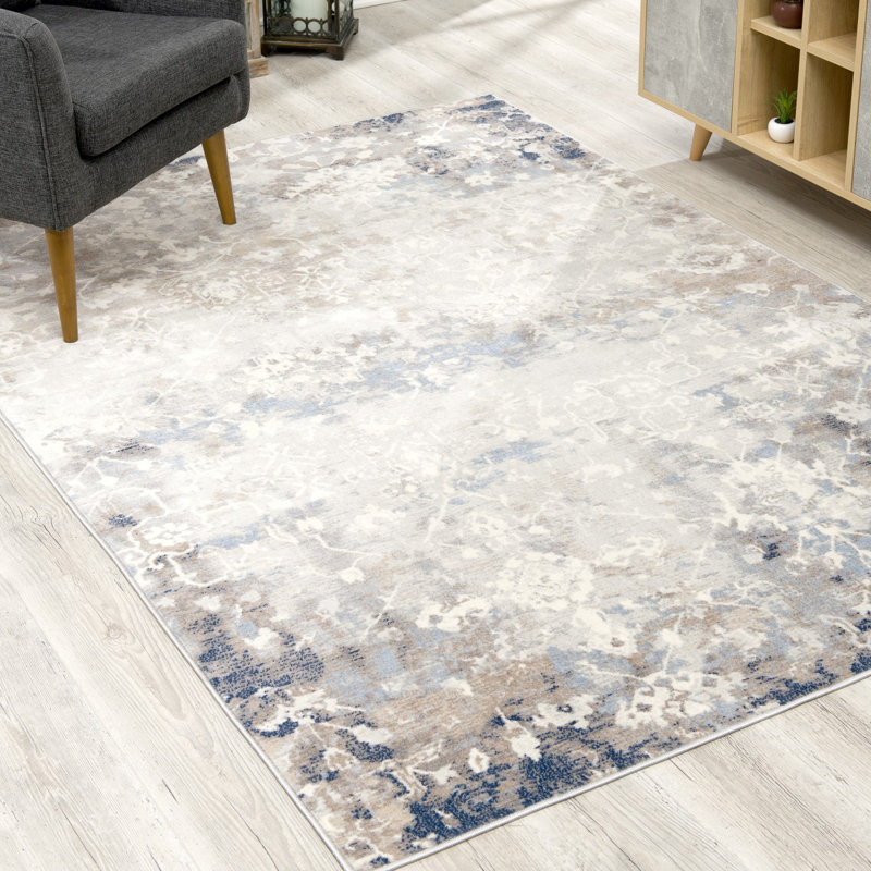 Romulus Navy And Beige Distressed Vines Area Rug, Rectangle 2'3" x 3'