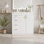 Meuble-lavabo de 91 cm (36 po) avec lavabo en céramique, meuble autoportant à 1 porte et 3 tiroirs, structure en bois massif et MDF, style moderne, gris-680221113