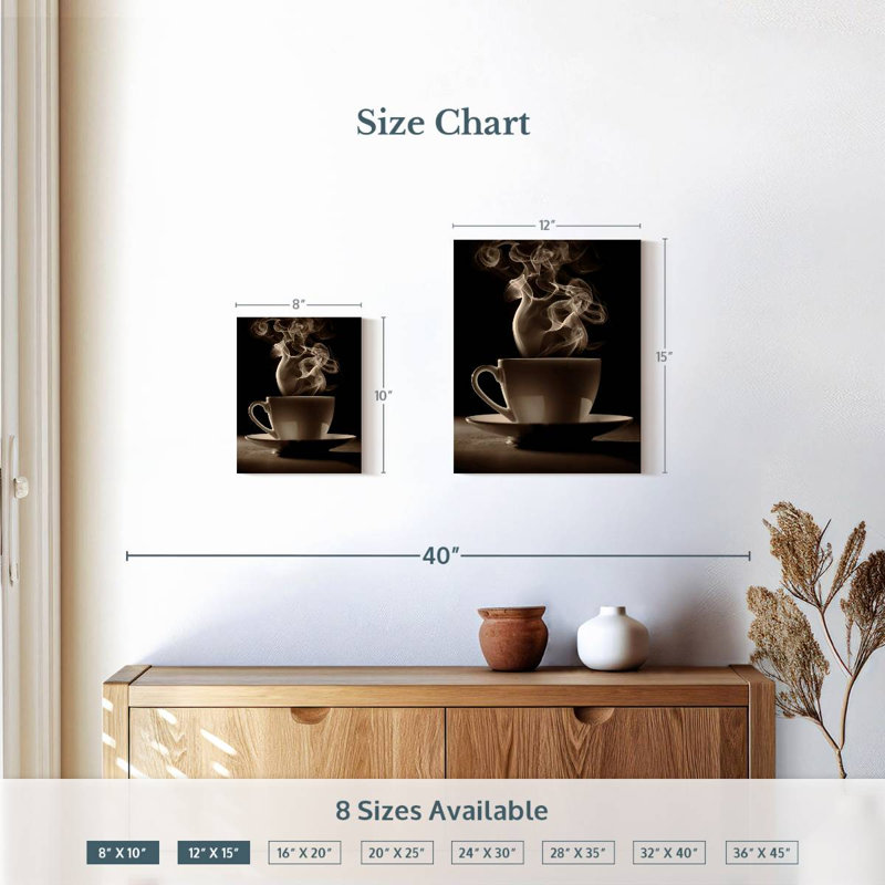 " Steaming Brewed Coffee Canvas Print ", 10" H x 8" W x 1" D