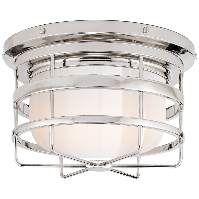Ralph Lauren Crosby 2 Light Flush Mount, Polished Nickel, White Glass