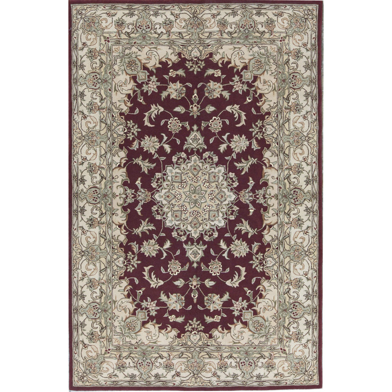Wool Oriental Area Rug in Wine/Ivory