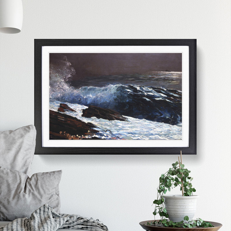 Sunlight on the Coast by Winslow Homer - Picture Frame Painting, 48cm H x 65cm W x 2cm D, Black Framed
