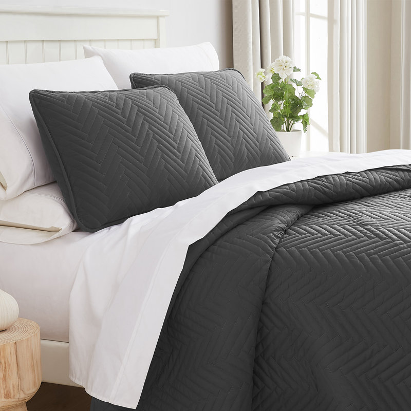 Ensemble de courtepointe légère surdimensionnée en microfibre prélavée à chevrons, Ardoise