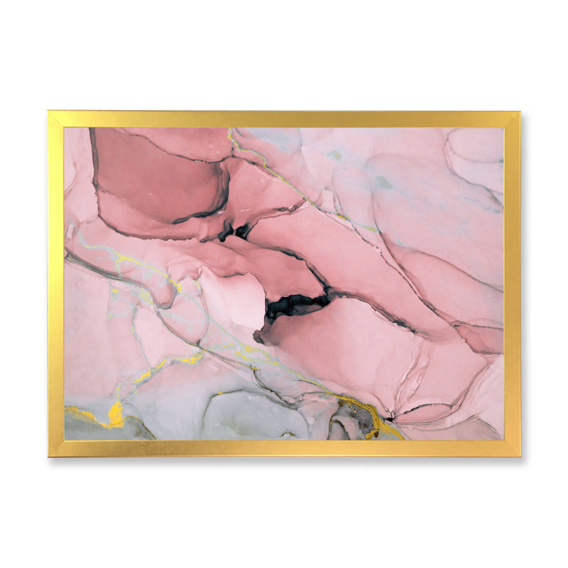Décoration murale luxueuse en écoulement marbré rose et gris, H 8 po x l 12 po, Impression dorée sur toile encadrée