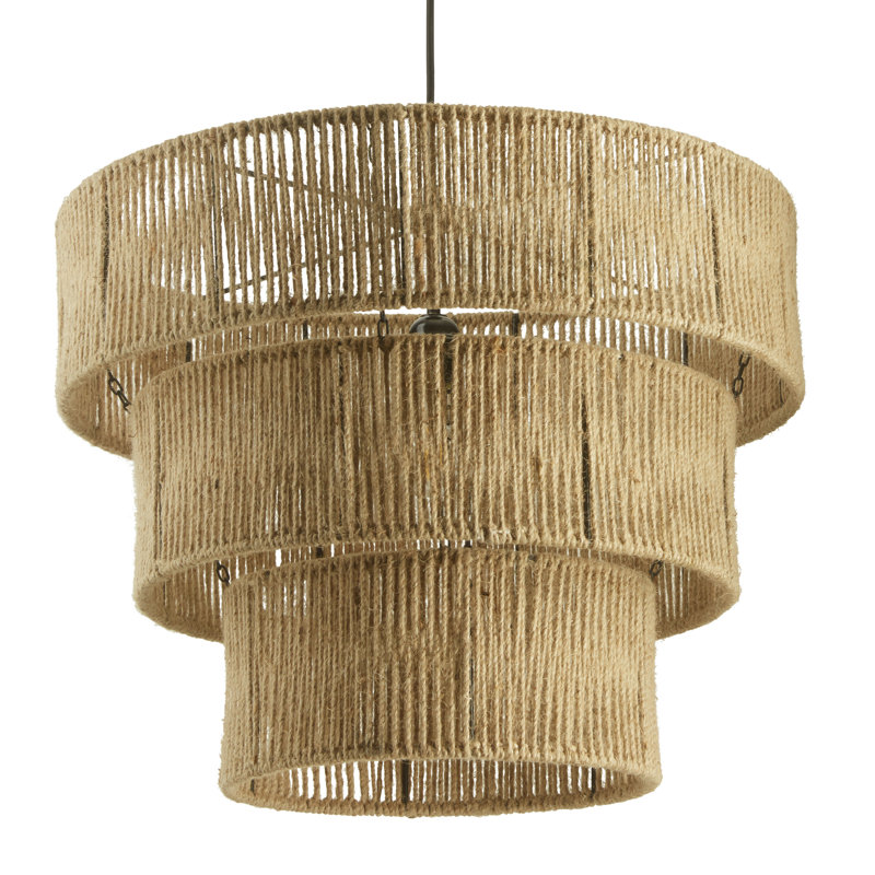 19.75"W 1-Light Unique Tiered Tan Jute Pendant