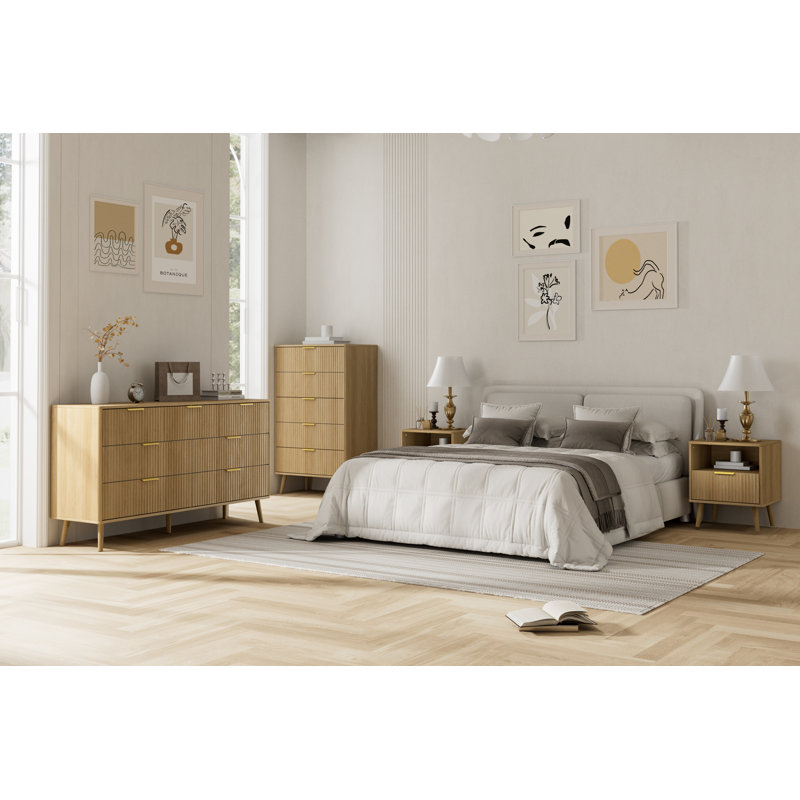 Ensemble de chambre à coucher 3 pièces (1 commode + 2 tables de chevet), Chêne