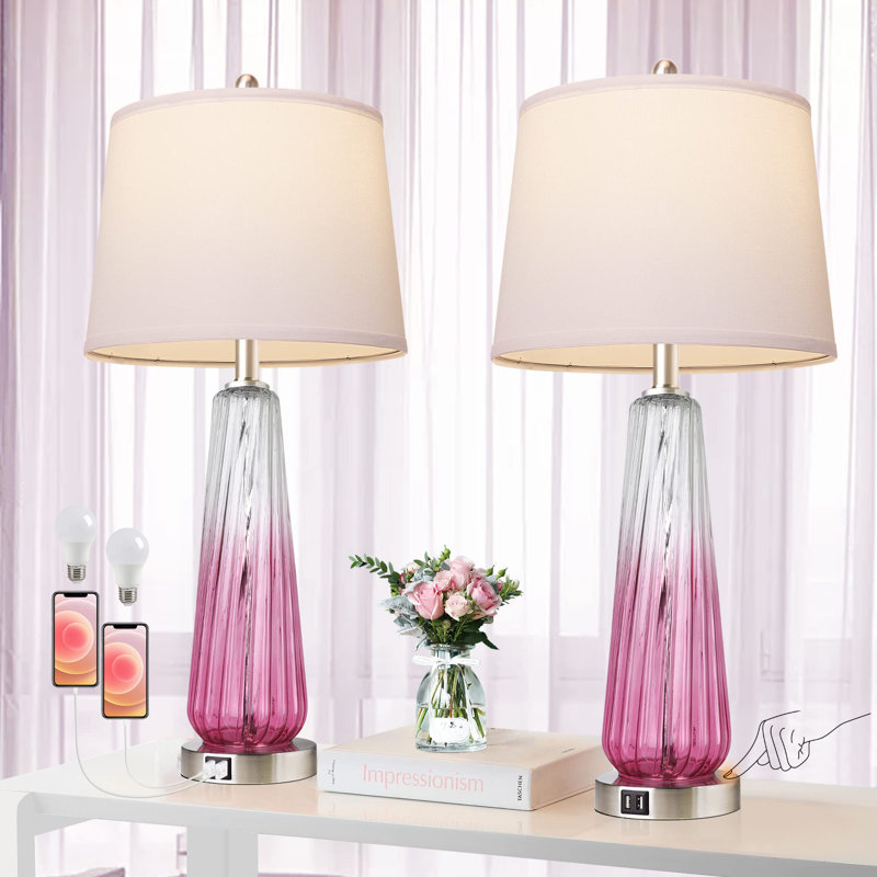 Ensemble de lampes de table 27,5 "avec port USB intégré Armetha, Rose