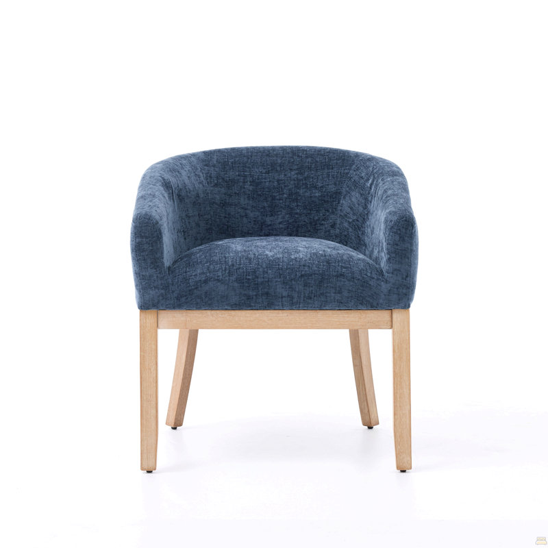 Chaises de salle à manger demi-tonneau rembourrées de style Mid-Century avec accoudoirs, chaises de cuisine et de salle à manger en chenille de ferme avec structure en bois franc naturel, chaises d'appoint l 19 po