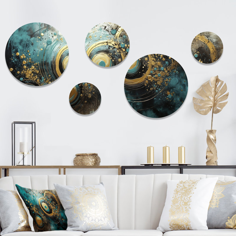 Ensemble de 5 décorations murales «Gold and Green»