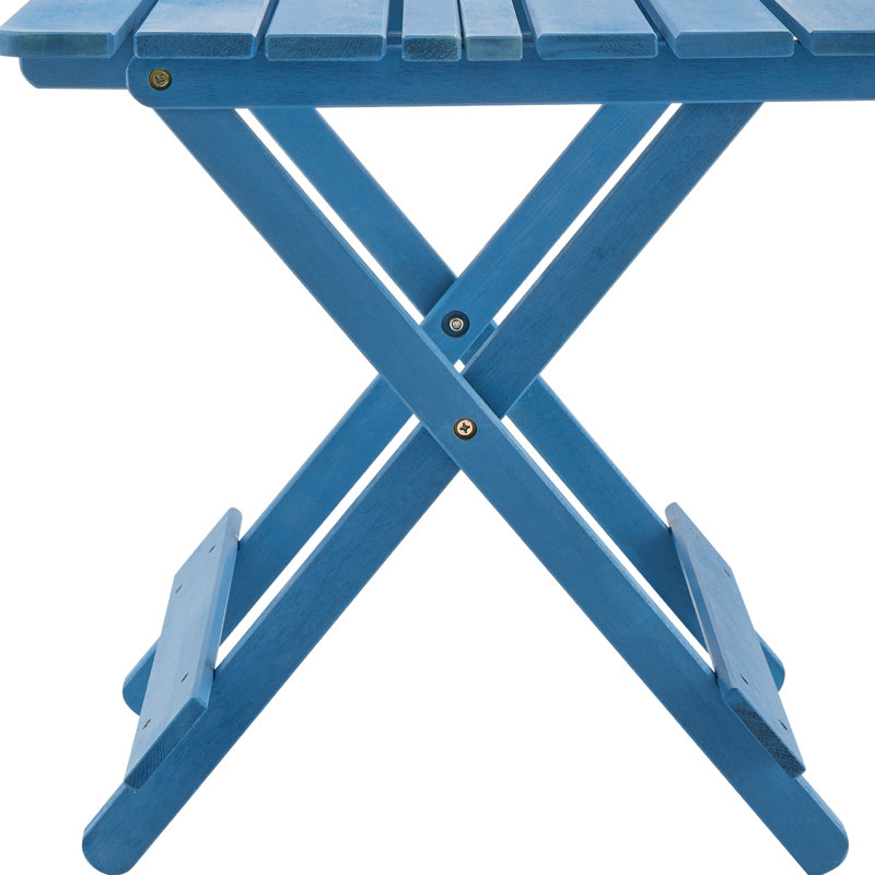 Table de patio pliante bleue en bois massif, table d'appoint extérieure carrée portable pour la cour, le balcon et la piscine