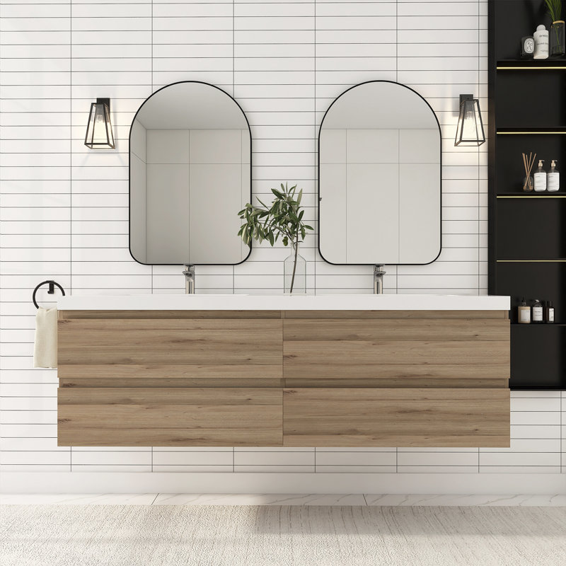 72 po X P 20 po D Ensemble de meuble-lavabo mural avec plateau en résine, Chêne