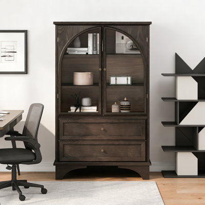 52.17"H Glass Door Display Case Storage Cabinet With 2 Drawers And Adjustable Shelf, Spacious Storage Solutions, Curio Cabinet by 17 Stories