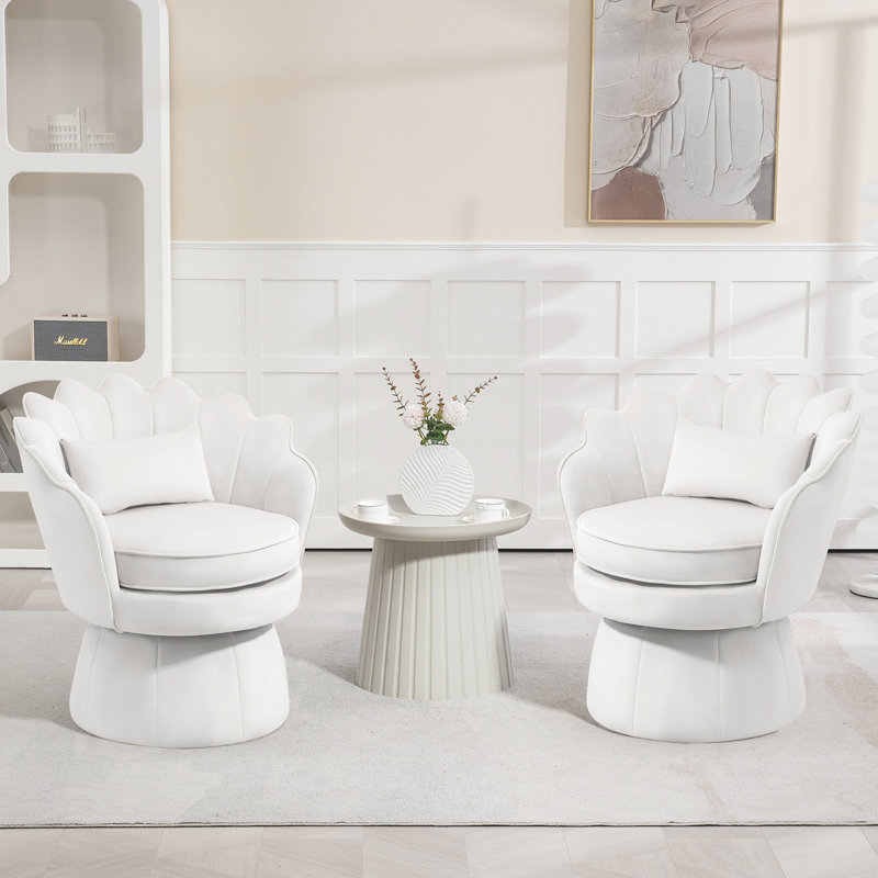 Fauteuil d'appoint rembourré et pivotant en velours, Velours beige