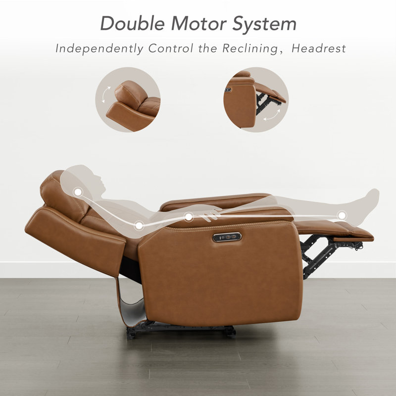 Dual Motor Genuine Leather Power Recliner with Power Headrest, Saddle