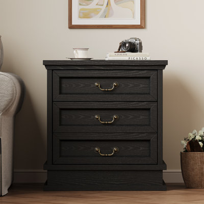 22" Wood Farmhouse Nightstand with Charging Station, 3-Drawer Square Bedside Table with USB Ports & AC Outlets, Rustic Bedside Storage Cabinet for Bed