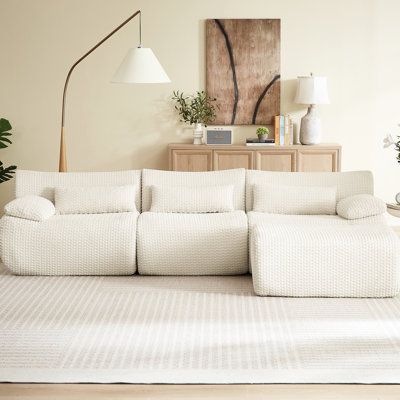 Canapé Cloud Boneless 4 places en velours côtelé crème, taille L, confortable et multifonctionnel pour différents espaces, sans assemblage, design élégant pour chambre d'amis.
