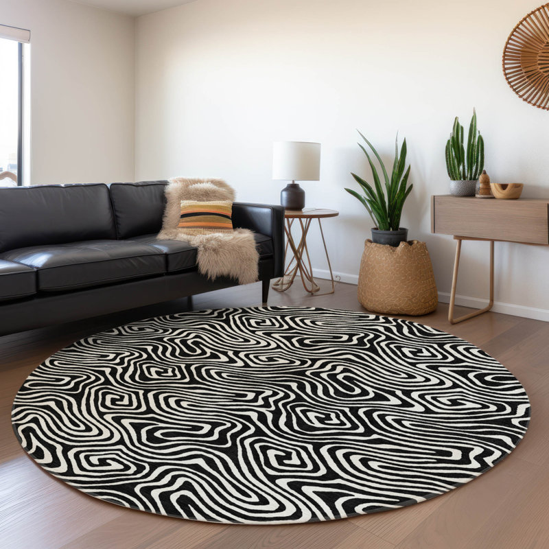 Tapis noir lavable intérieur / extérieur Raya , 2 pi 6 po x 3 pi 10 po