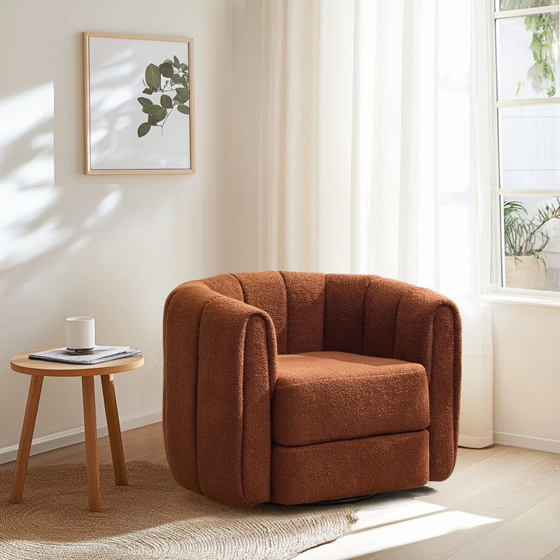 Fauteuil demi-tonneau pivotant rembourré de 37 po de large, Teddy brun
