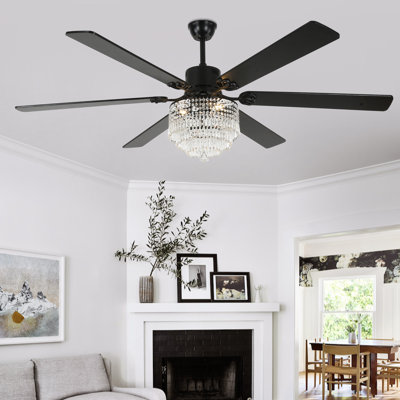 Ventilateur de plafond en cristal Glam moderne de 65 po avec lumières et télécommande Leisel