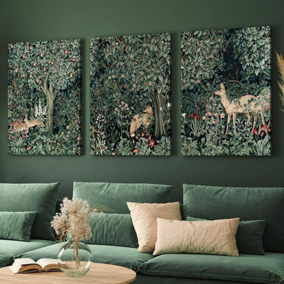 Reproduction d'art encadrée de William Morris, art mural sur toile grand animal de forêt pour le salon, photos rétro de cerf, lapin, cerf, botanique botanique, ferme, affiche murale, décoration 16 po x 24 po x 3 po