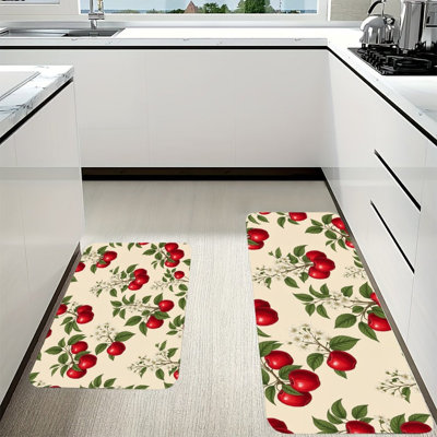 Ensemble de 2 tapis de sol en flanelle antidérapante et absorbante à motif de fleurs de pommier vintage, style ferme, pour cuisine et salle de bain.