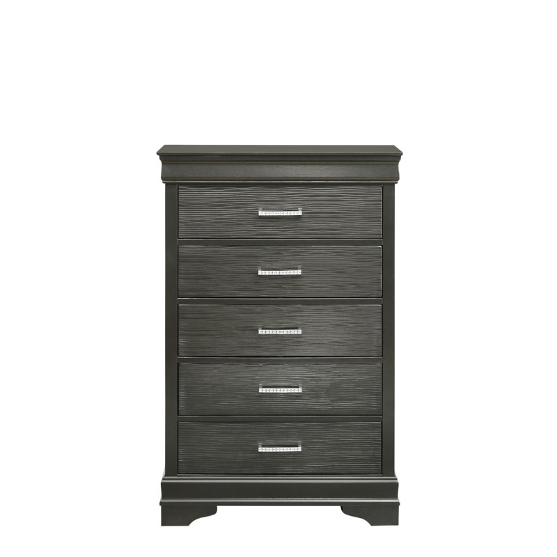 Commode moderne 5 tiroirs en bois, Gris