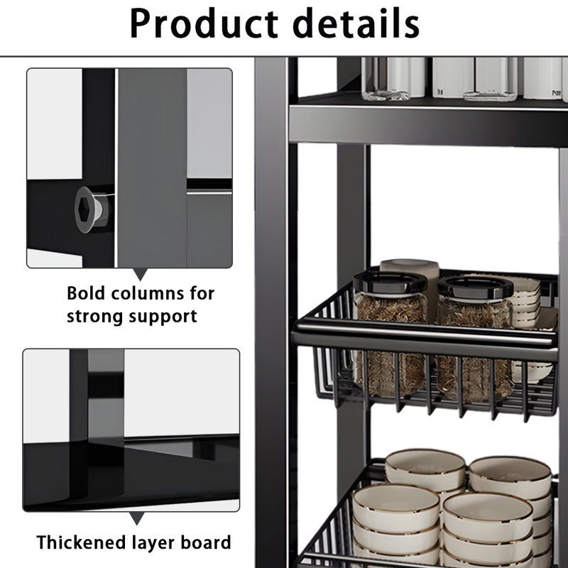 Natyia Stainless Steel Standard Baker's Rack with Microwave Compatibility, 42.51" H x 12.59" W x 31.49" D, Black