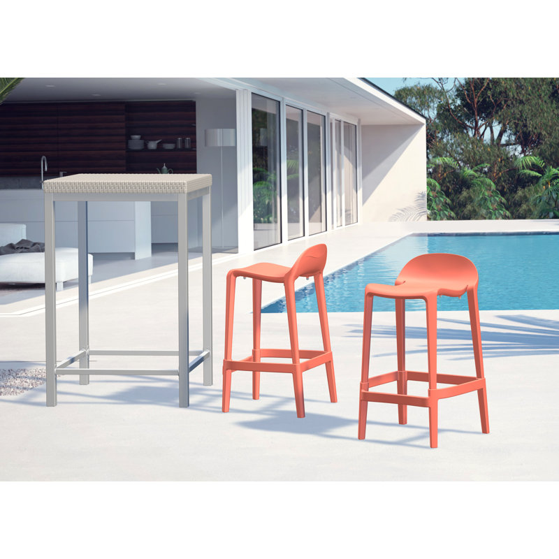 Gardunio Low Back Stool, Set of 2, Salmon, Counter Stool (26” Seat Height)