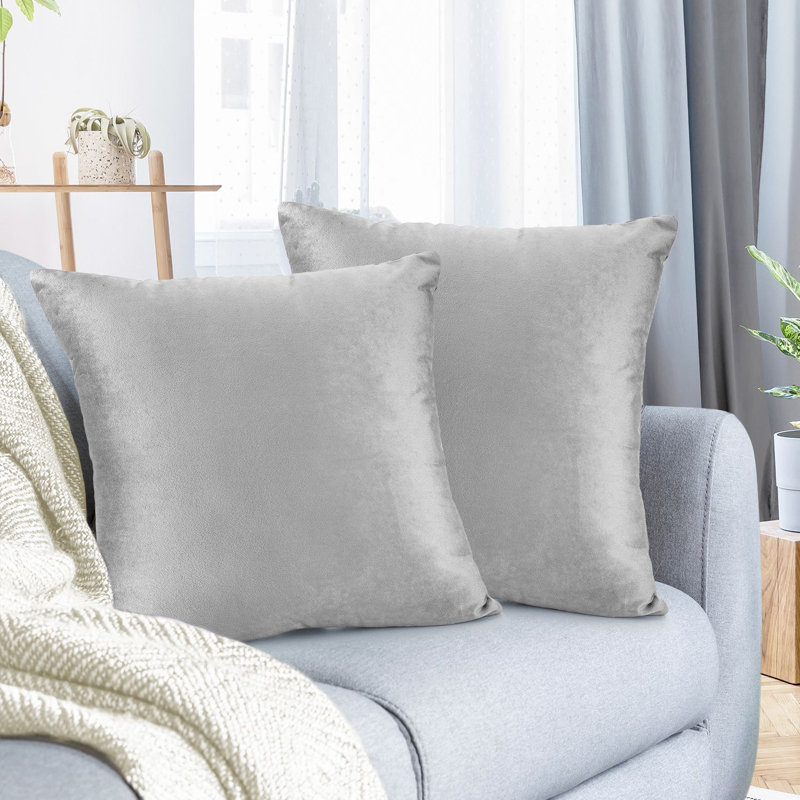Housse de coussin décoratif en velours , Argent, 22 po x 22 po