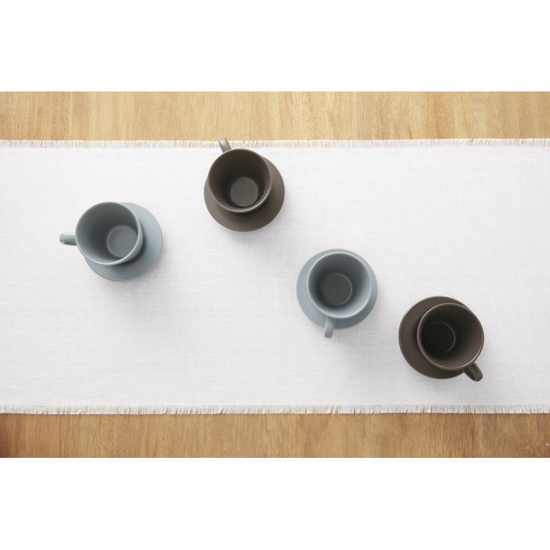 Fringe - 100% Pure Linen Table Runner, White, 36" x 14" Rectangle